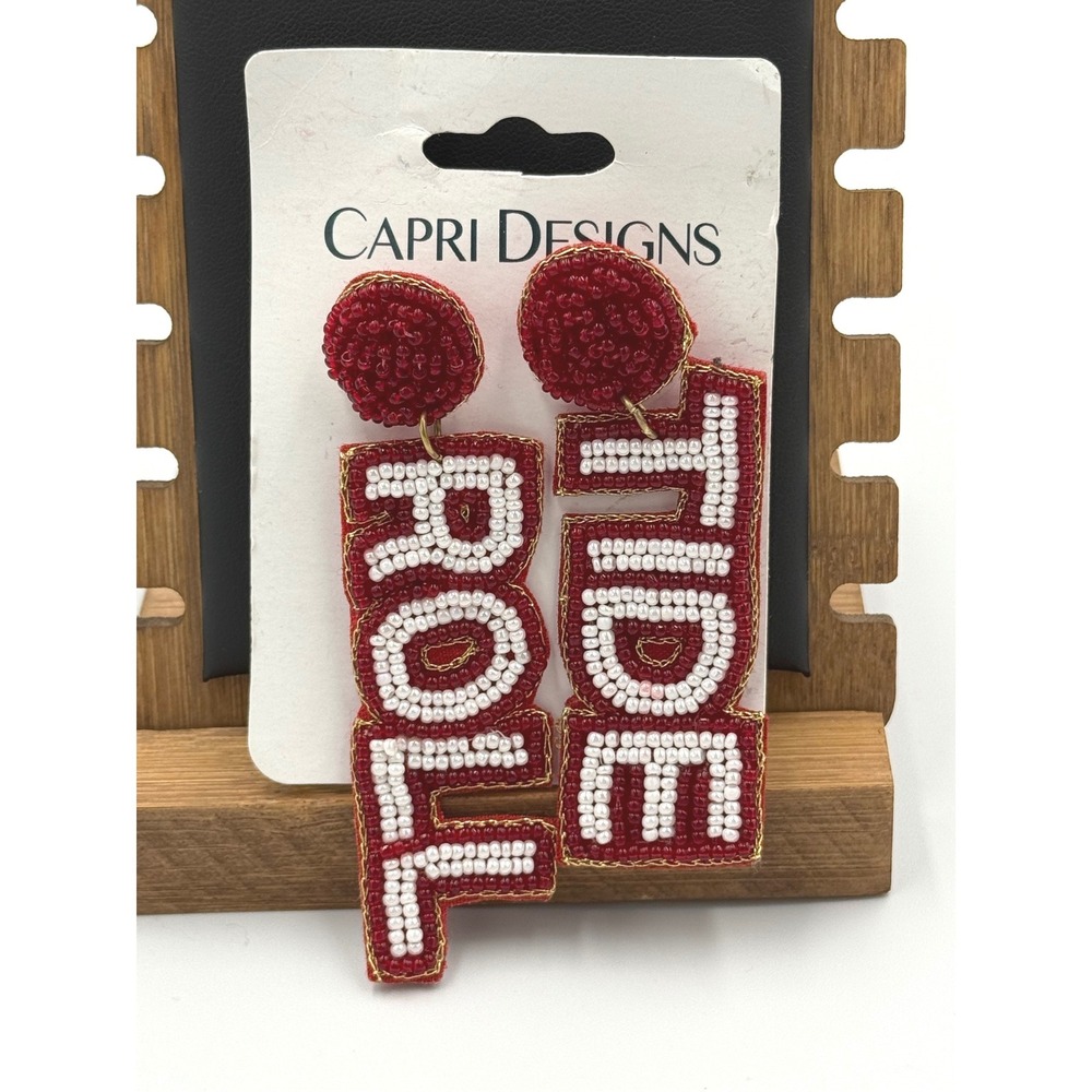 Capri Designs Roll Tide Beaded Earrings  Glass Crimson Gameday Core 3 Inch